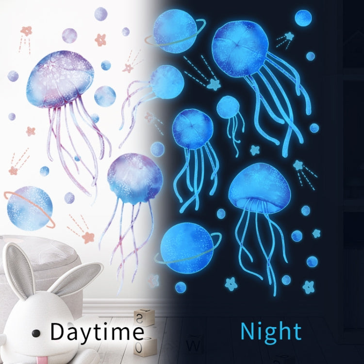 Cartoon Jellyfish Blue Light Stickers Kids Room Decoration Luminous Stickers My Store