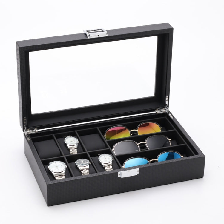 6+3 PU Watch Glasses Case Carbon Fiber PU Skin Watch Box Sunglasses Box