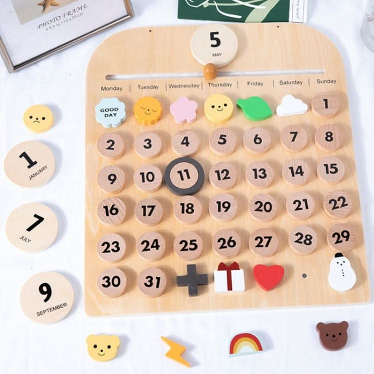 Children Room Wooden Perpetual Calendar Baby Cognitive Desktop Pendant, Spec: Reluova