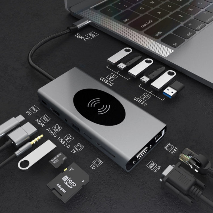 BX15W USB HUB Type-C Docking Station with Wireless Charge Function