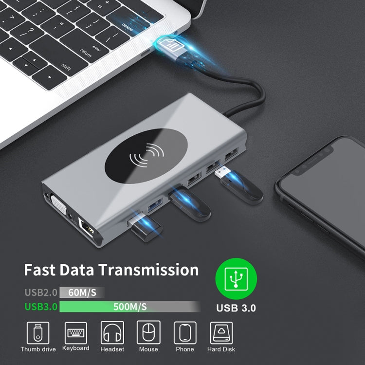 BX15W USB HUB Type-C Docking Station with Wireless Charge Function