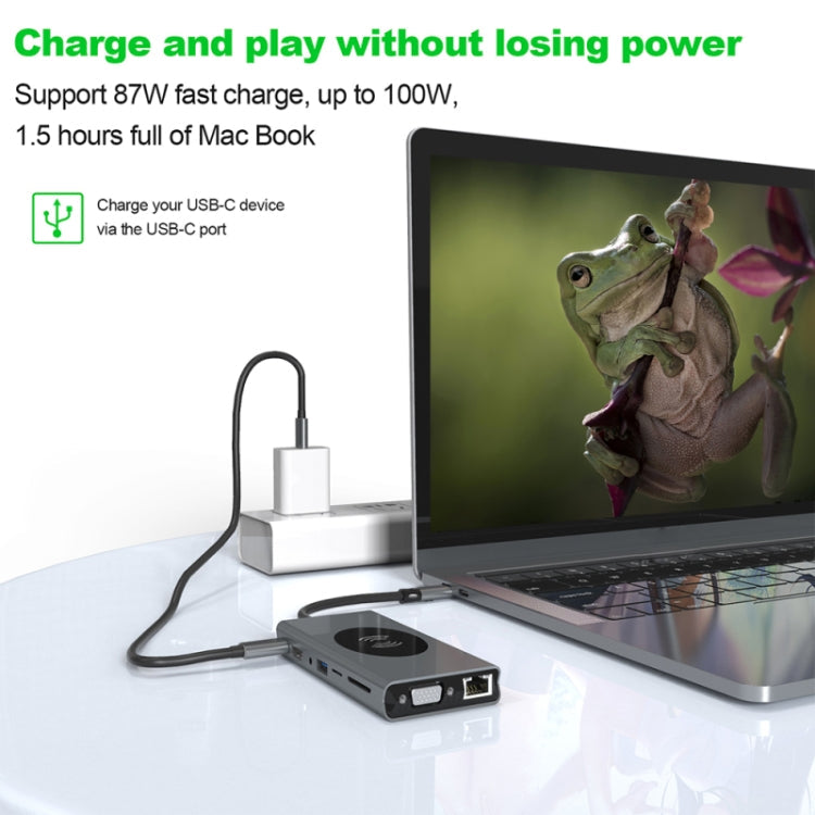 BX15W USB HUB Type-C Docking Station with Wireless Charge Function