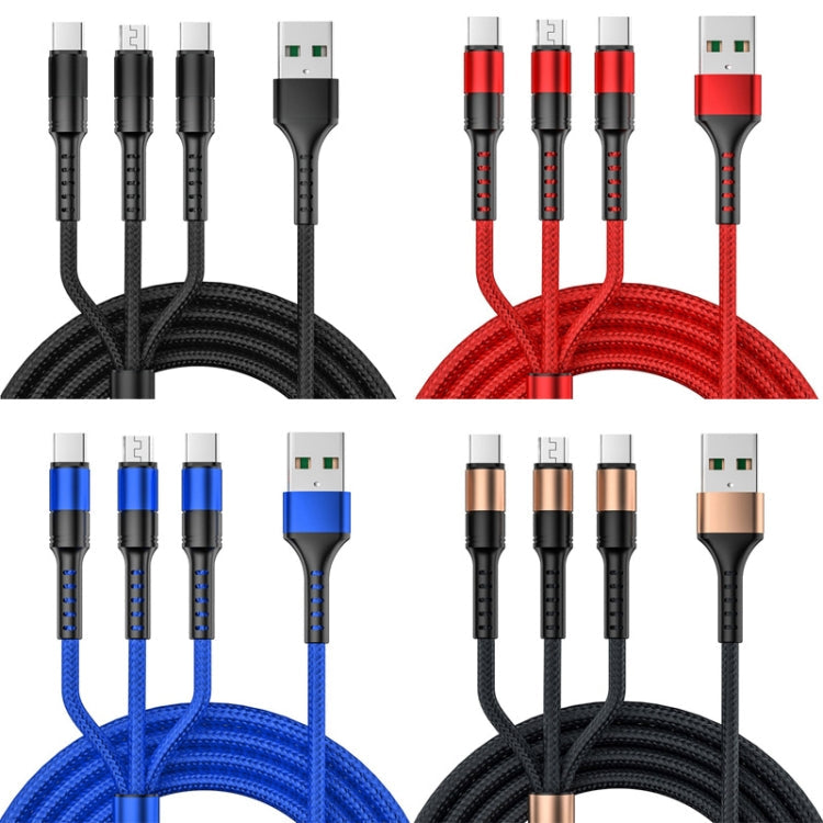 3 in 1 USB to Dual Type-C + Micro USB Quick Charging Sync Data Cable, Output:-Reluova