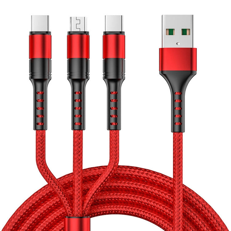 3 in 1 USB to Dual Type-C + Micro USB Quick Charging Sync Data Cable, Output:-Reluova