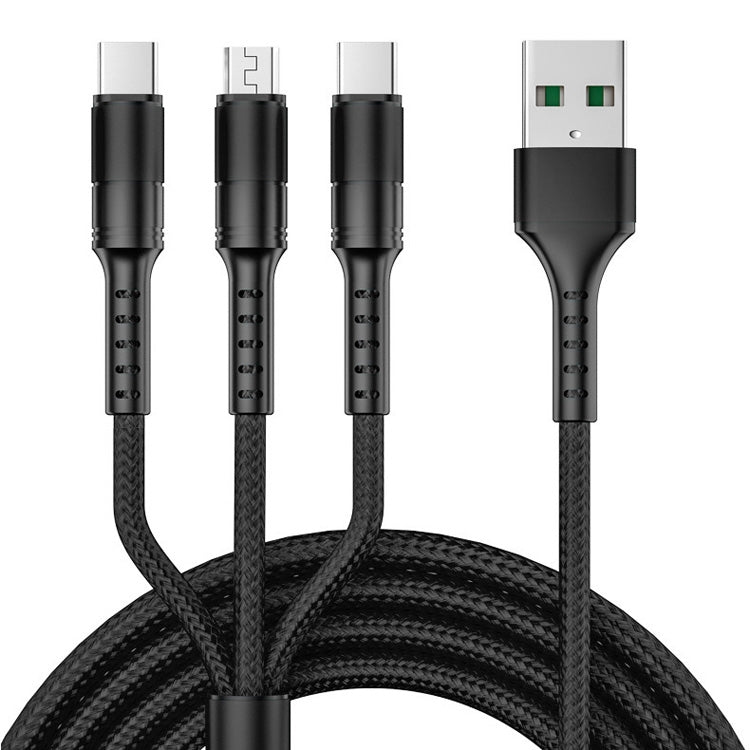 3 in 1 USB to Dual Type-C + Micro USB Quick Charging Sync Data Cable, Output:-Reluova