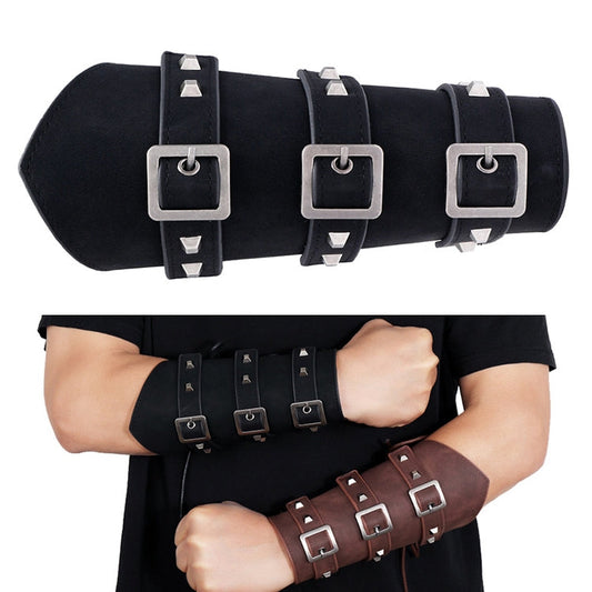 P01994 Men Leather Bracer Personality Punk Riding Arm Guard