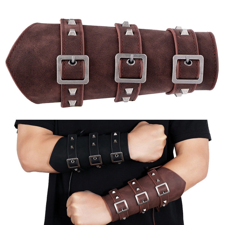 P01994 Men Leather Bracer Personality Punk Riding Arm Guard