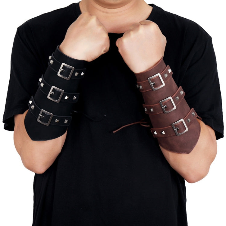 P01994 Men Leather Bracer Personality Punk Riding Arm Guard Reluova