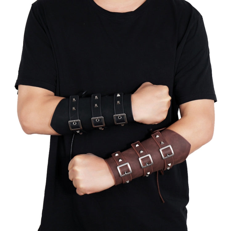 P01994 Men Leather Bracer Personality Punk Riding Arm Guard