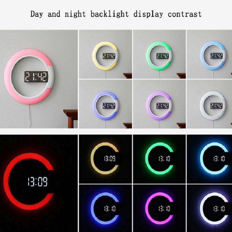 LED Mirror Hollow Wall Clock 7-color Switch Electronic Digital Display Wall Clock My Store