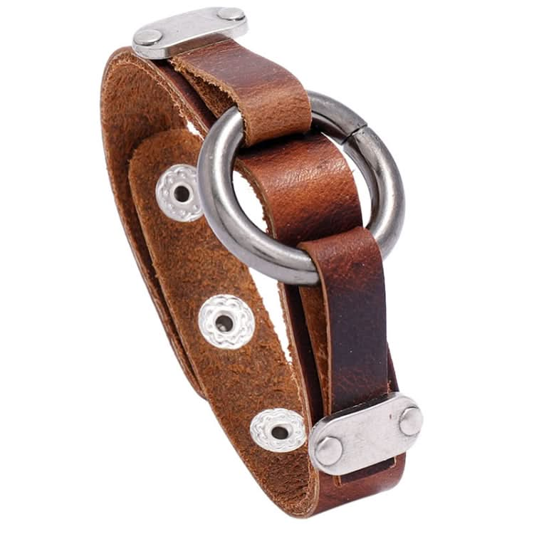 P01996 Personality Men Leather Simple Retro Circle Bracelet Reluova