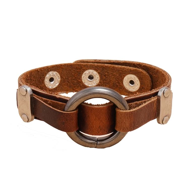 P01996 Personality Men Leather Simple Retro Circle Bracelet Reluova