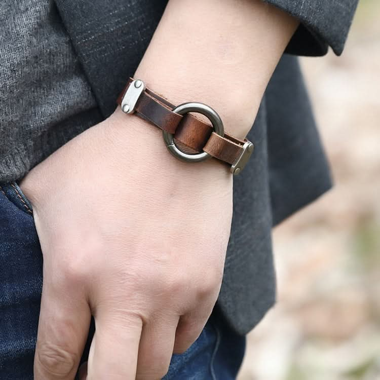 P01996 Personality Men Leather Simple Retro Circle Bracelet Reluova