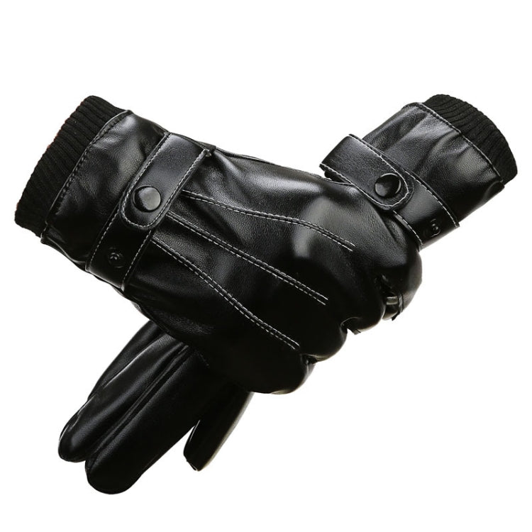 Winter Men PU Leather Touch Screen Plush Lining Warm Cycling Gloves