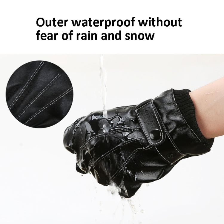 Winter Men PU Leather Touch Screen Plush Lining Warm Cycling Gloves Reluova