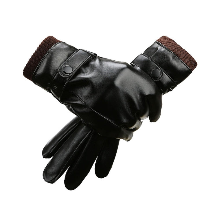 Men Autumn Winter Windproof Warm Plush Lining PU Riding Gloves Reluova