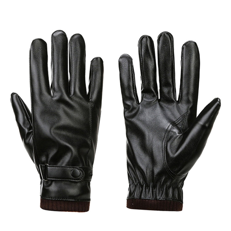 Men Autumn Winter Windproof Warm Plush Lining PU Riding Gloves Reluova