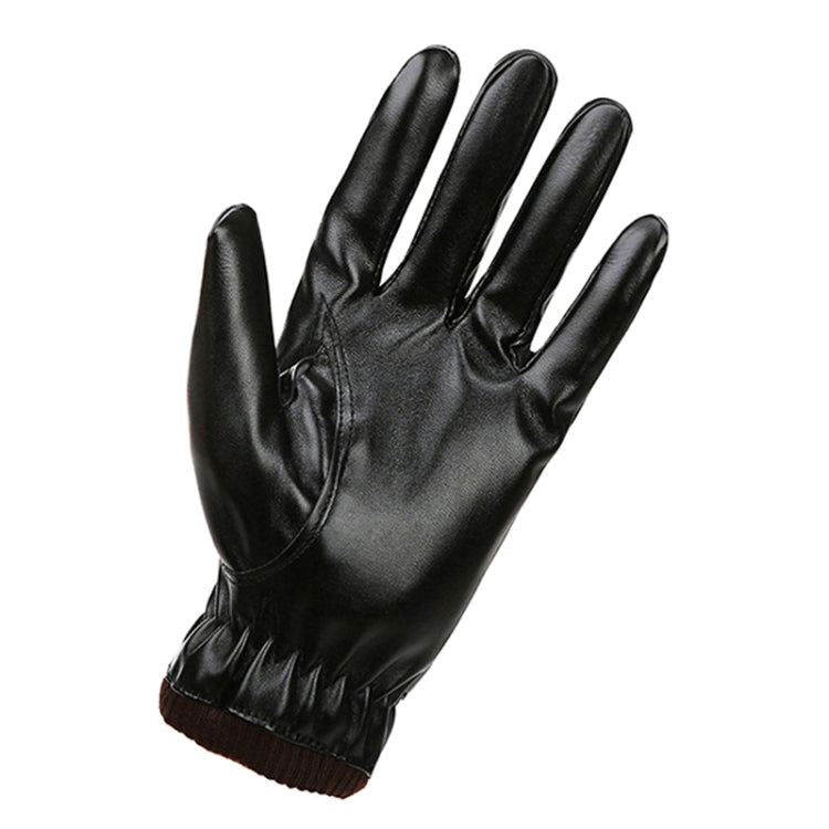 Men Autumn Winter Windproof Warm Plush Lining PU Riding Gloves Reluova