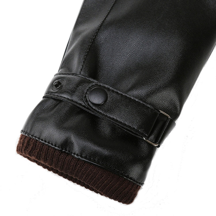 Men Autumn Winter Windproof Warm Plush Lining PU Riding Gloves Reluova