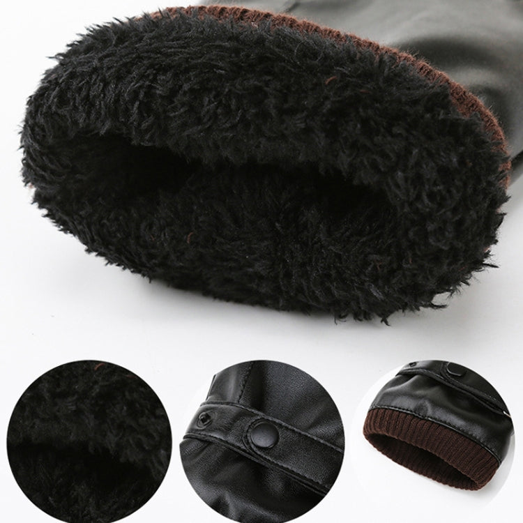 Men Autumn Winter Windproof Warm Plush Lining PU Riding Gloves Reluova