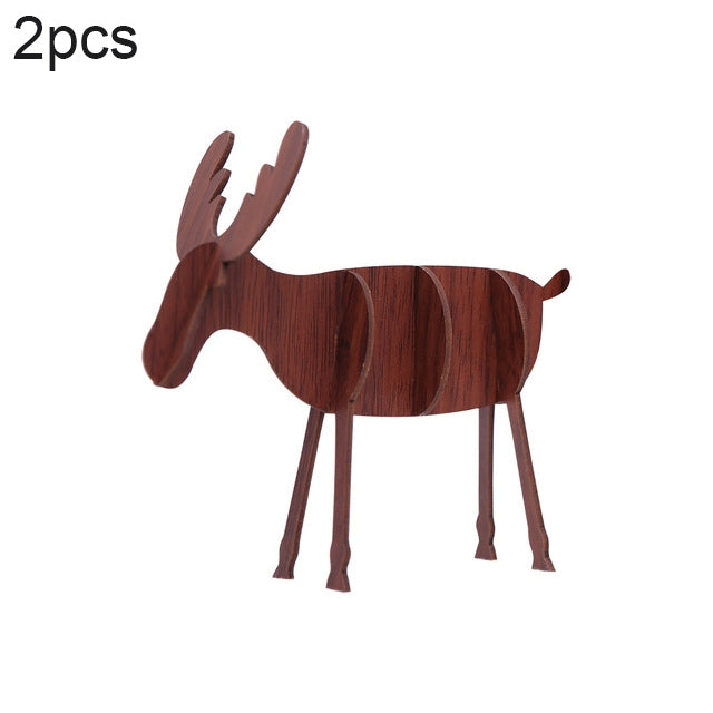 2 PCS Christmas Decorations Wooden DIY Elk Decorations Children Creative Gifts Desktop Decoration-Reluova