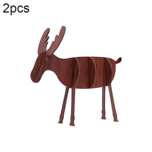 2 PCS Christmas Decorations Wooden DIY Elk Decorations Children Creative Gifts Desktop Decoration-Reluova