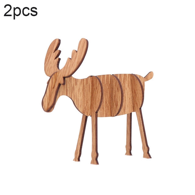 2 PCS Christmas Decorations Wooden DIY Elk Decorations Children Creative Gifts Desktop Decoration