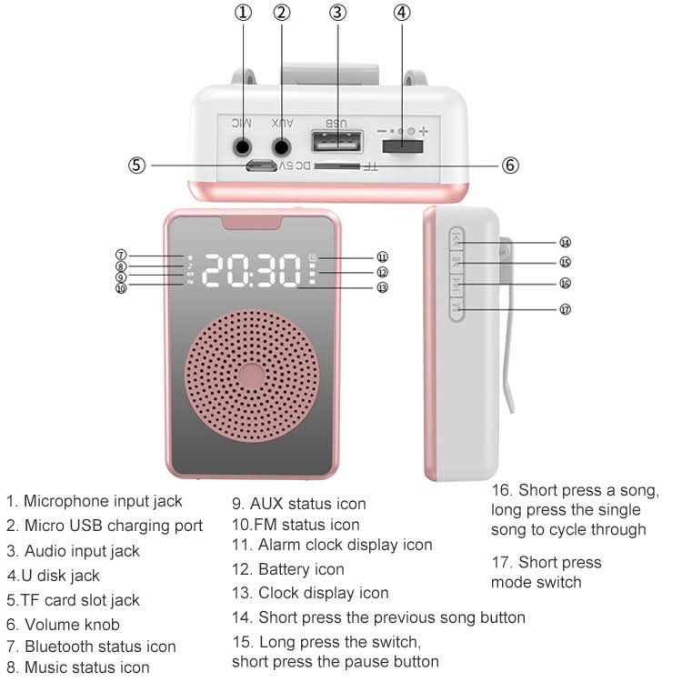 ZXL-H3 Portable Teaching Microphone Amplifier with Time Display, Spec: