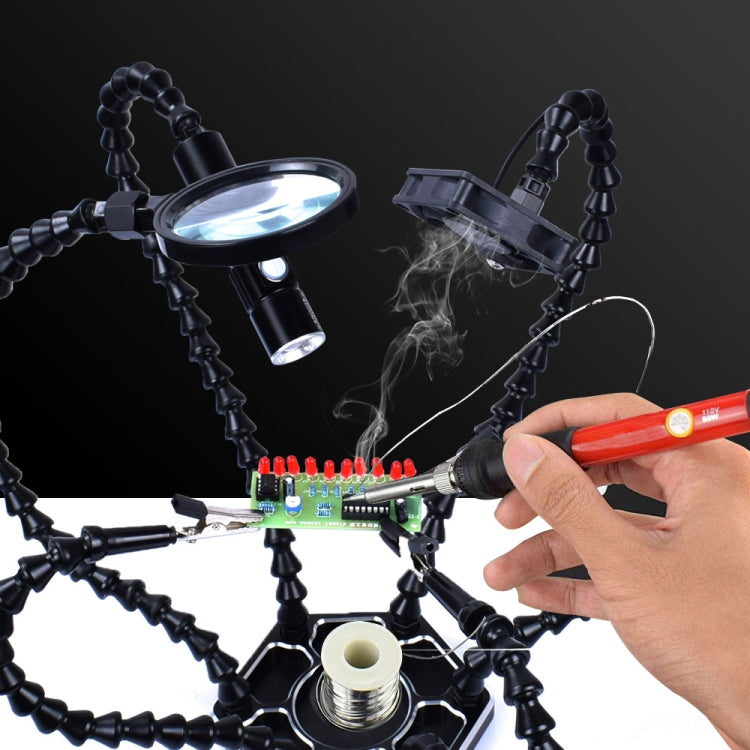 Six-Jaw LED Lamp Magnifying Glass Soldering Station with Fan My Store