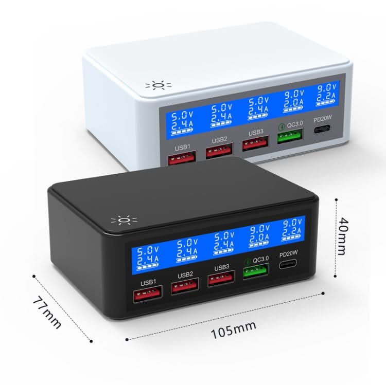 618 QC3.0 + PD20W + 3 x USB Ports Charger with Smart LCD Display,