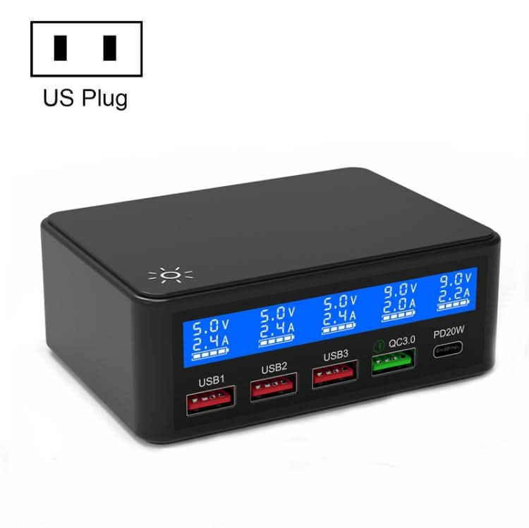 618 QC3.0 + PD20W + 3 x USB Ports Charger with Smart LCD Display,