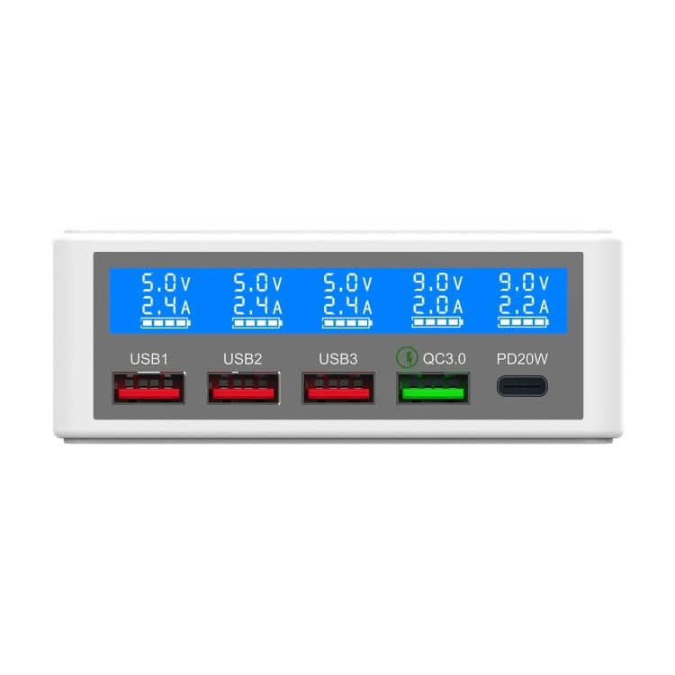 618 QC3.0 + PD20W + 3 x USB Ports Charger with Smart LCD Display,