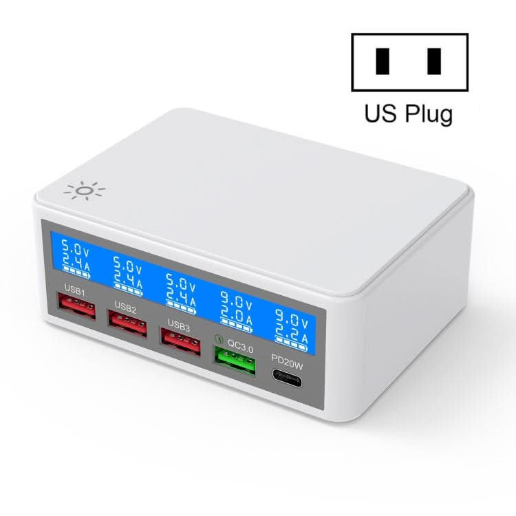 618 QC3.0 + PD20W + 3 x USB Ports Charger with Smart LCD Display,