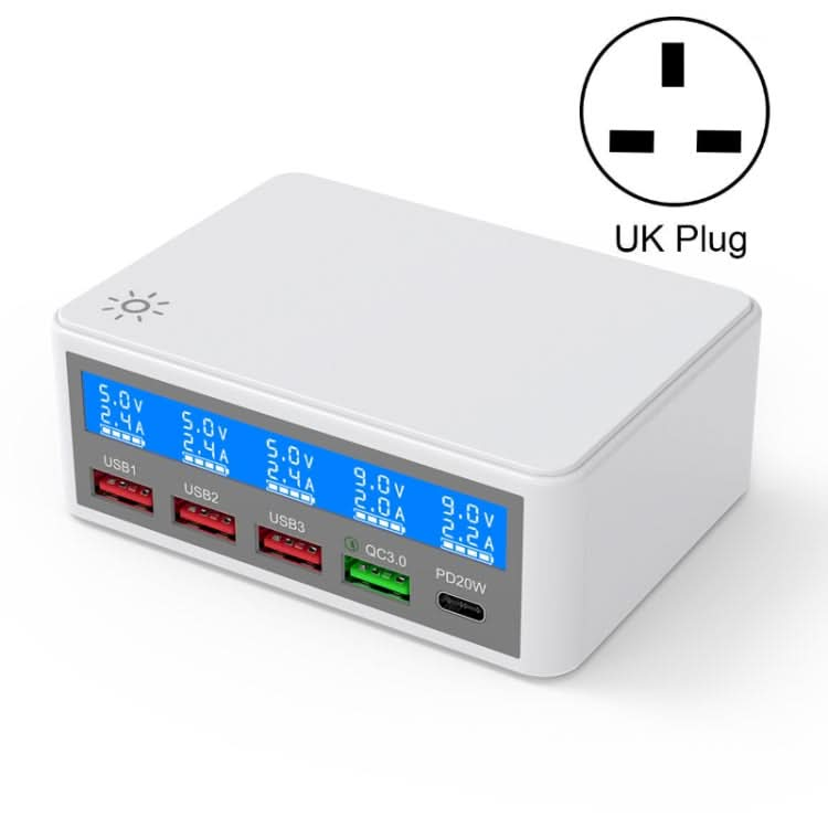 618 QC3.0 + PD20W + 3 x USB Ports Charger with Smart LCD Display,