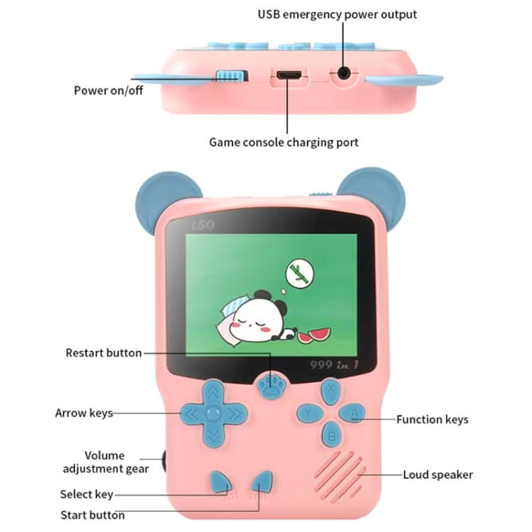 I50 999 in 1 Children Cat Ears Handheld Game Console, Style: Reluova