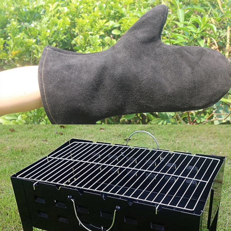 1 Pair Outdoor BBQ Genuine Leather Heat Insulation Gloves