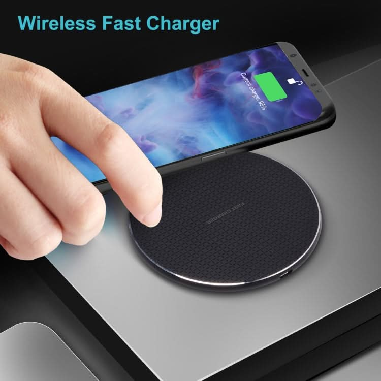 Q25 15W Plaid Pattern Desktop Metal Round Wireless Charger