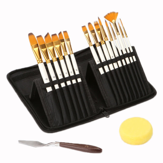 15 PCS/Set Oil Painting Pen Set + Tarpaulin Bag With Spatula Sponge