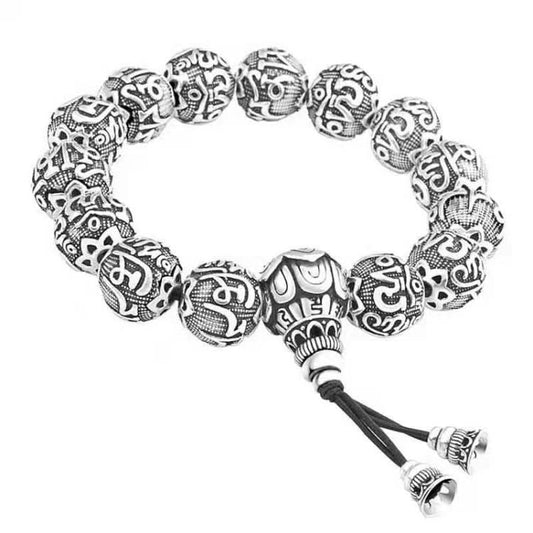 Six Character Mantra Heart Sutra Thai Silver Bead Couple Bracelet Reluova