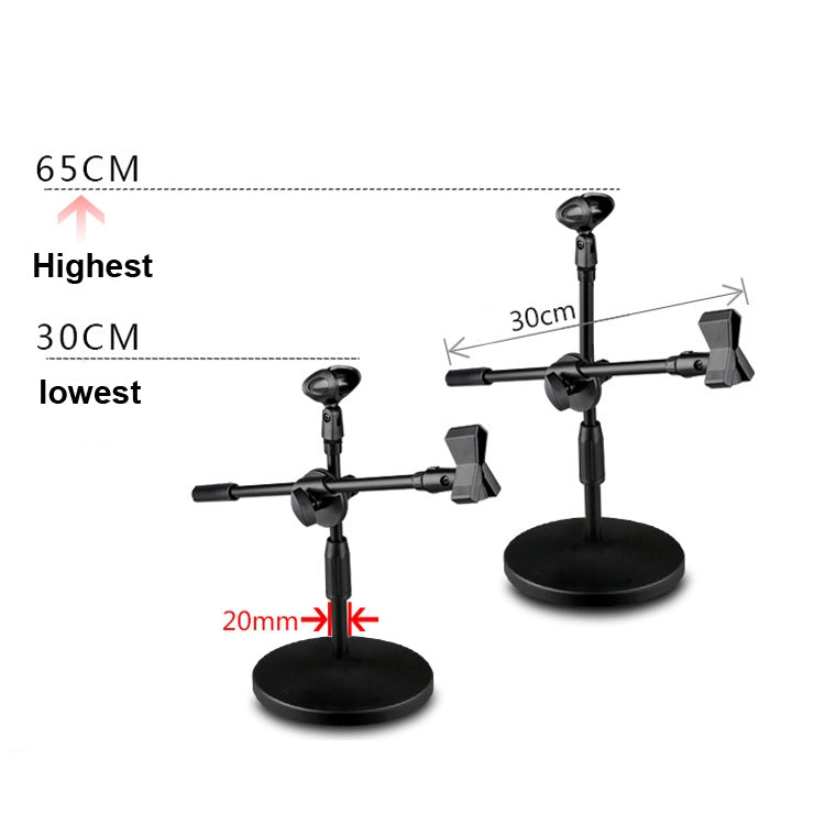 LKT-300 30-65cm Full Metal Disc Base Dual Microphone Stand,Size: Reluova