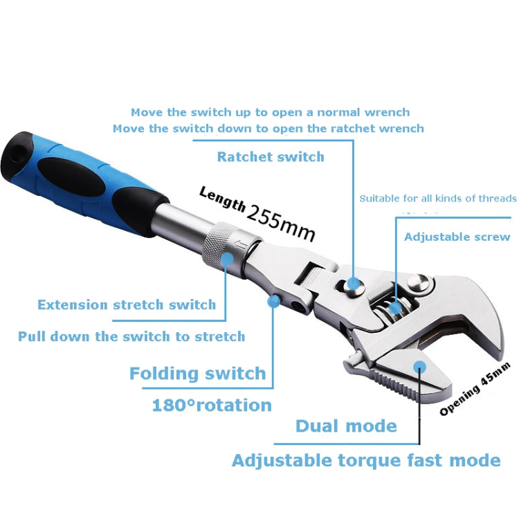 10 Inch Multifunctional Folding Shaking Head Ratchet Wrench Bathroom Wrench