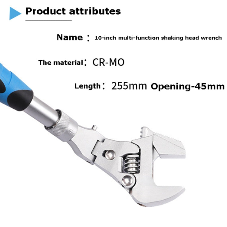 10 Inch Multifunctional Folding Shaking Head Ratchet Wrench Bathroom Wrench