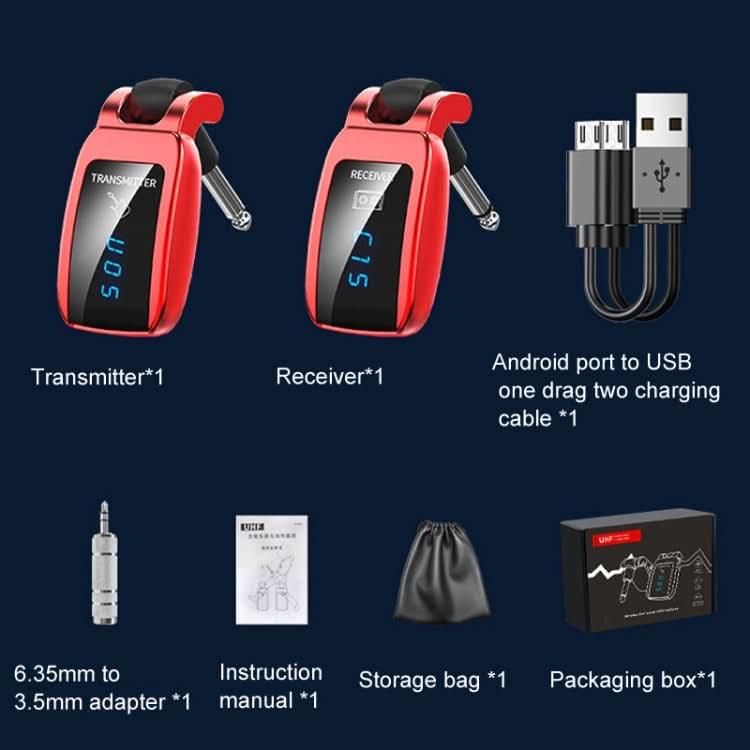 U12DX  6.35mm Jack Wireless Guitar Transmitter Receiver Rechargeable Adapter Reluova