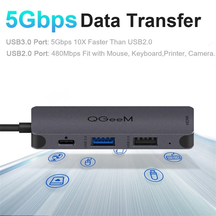 QGeeM UH04-1 4 In 1 USB 3.0 Multifunction Type-C Extension HUB Adapter