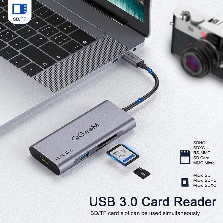 QGeeM 7 In 1 Multifunctional USB3.0 TYPE-C Extension HUB Adapter My Store