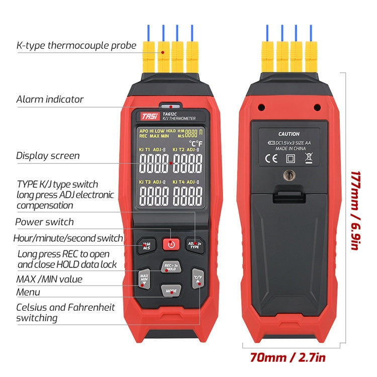 TASI Contact Temperature Meter K-Type Thermocouple Probe Thermometer, Style: