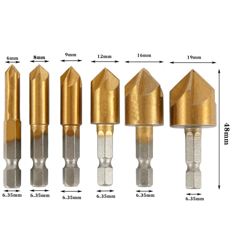 Hexagonal Handle Titanium-Plated Five-Blade Chamer 90 Degree Chamfer Knife Drill