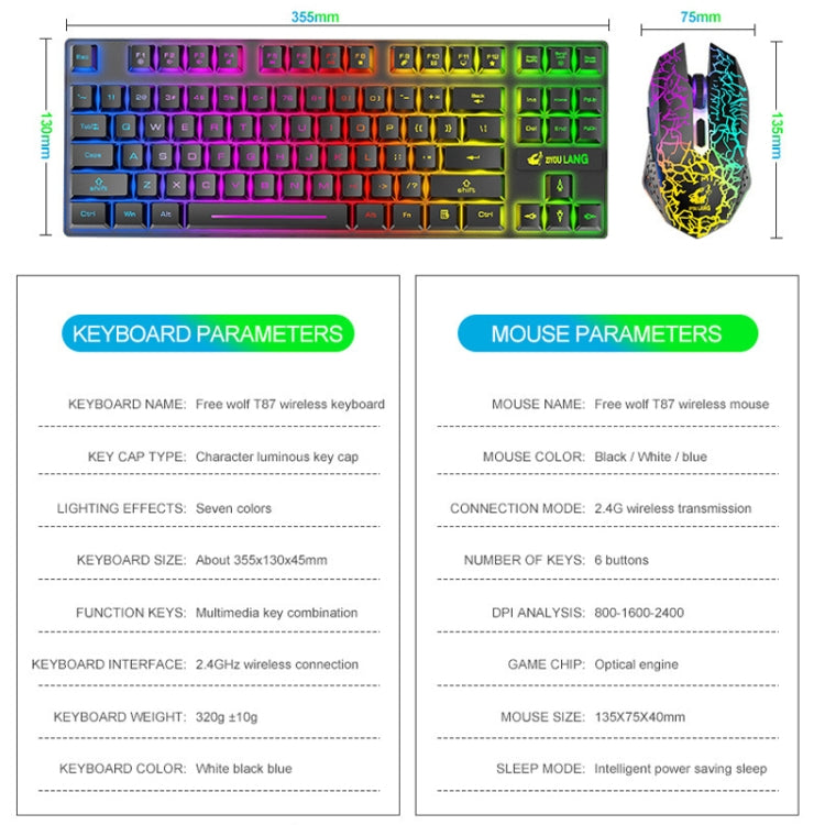 ZIYOU LANG T87 Gaming Luminous Wireless Keyboard and Mouse Set My Store