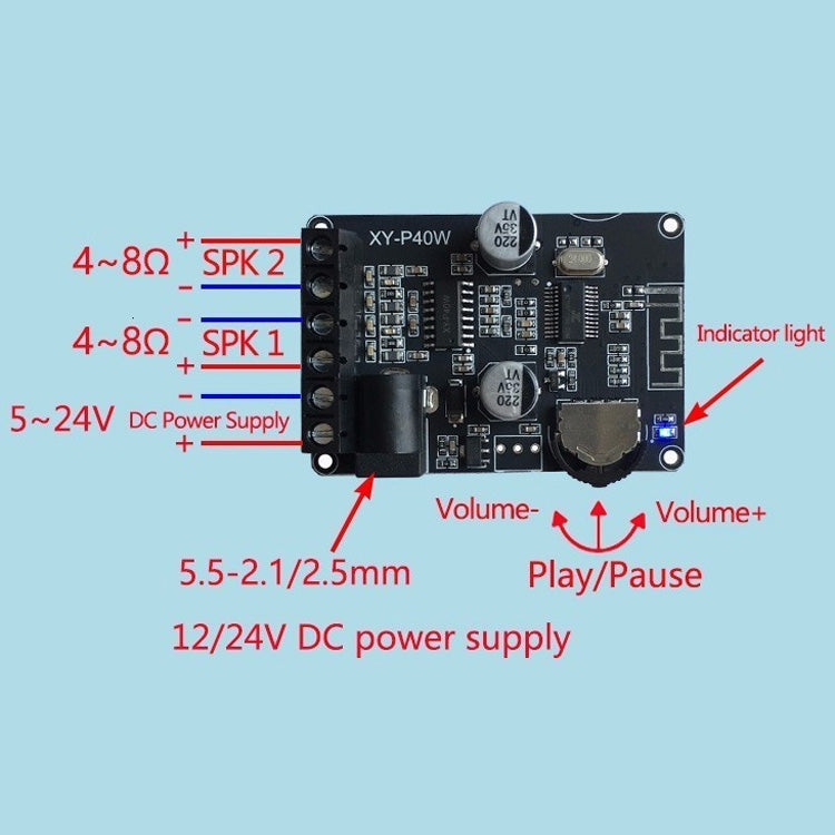 30W/40W Stereo Bluetooth Power Amplifier Plate 12V/24V High Power Digital Power Module-Reluova