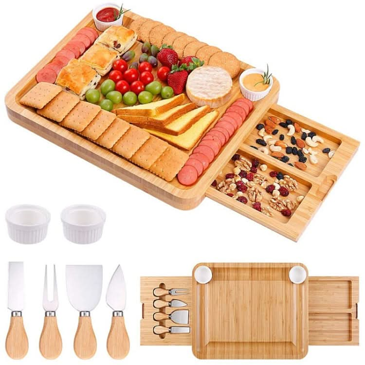 Natural Bamboo Cheese Board +4 Knife Set Reluova